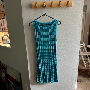 Three Dots stripe cotton dress, turquoise & navy, size Medium